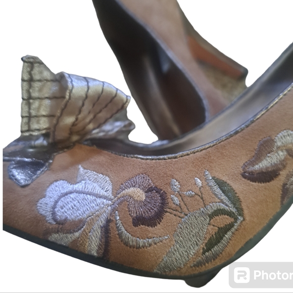 Rampage Floral Seude Western Peep Toe Pumps Heels - Picture 8 of 10